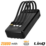 LinQ Batterie Secours 25800mAh Câble 4 en 1 Amovible et Sortie USB Compact  Noir