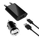 Avizar Pack de charge Chargeur secteur 0.7A, Chargeur voiture 1A et Câble Micro-USB  Noir