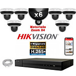 HIKVISION Kit Vidéo Surveillance PRO IP : 6x Caméras POE Dômes motorisée IR 20M 4MP + Enregistreur NVR 8 canaux H265+ 2000 Go