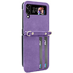 Avizar Coque pour Samsung Z Flip 4 Cuir Porte cartes Bandoulière  Versatile Case violet clair