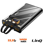 LinQ Powerbank 16000mAh USB-C et USB Super Fast Charge 22.5W Câbles intégrés Affichage LED  TM16003 Noir