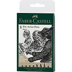 FABER-CASTELL Feutre Pitt Artist Pen, boîte de 8, couleur 199 noir, XXS/S/F/M/B/C/1.5/FH