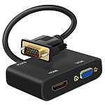 Avizar Adaptateur VGA Mâle vers VGA et HDMI Femelles avec Prise Audio 3.5mm et Charge