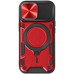 Avizar Coque pour iPhone 15 Plus Bague Métallique Bi-matière Antichoc Rouge