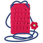 Avizar Sac Bandoulière pour Smartphone Tricoté Main Motif Fleur  Fuchsia