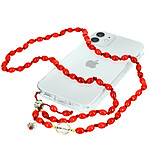 Avizar Bijou de Téléphone Bracelet à Perles Ovales 80cm Collection Charm - Rouge