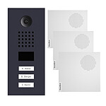 Doorbird - Portier vidéo IP 3 sonnettes PoE avec lecteur de badge RFID + 3 Carillons - D2103V-RAL7016-V2-SP + A1061W Saillie Anthracite