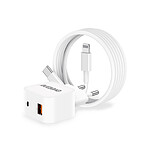 Evetane Chargeur blanc pour iPhone Ultra-rapide 25W USB-C + Câble 2M USB C/Lightning (MFi)