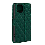 Avizar Étui pour iPhone 15 Portefeuille Design rhombique matelassé vert