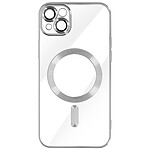 Avizar Coque MagSafe pour iPhone 14 Silicone Protection Caméra  Contour Chromé Argent