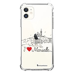 LaCoqueFrançaise Coque iPhone 11 anti-choc souple angles renforcés transparente Motif J'aime Marseille