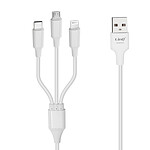 LinQ Câble USB 3 en 1 vers Micro-USB iPhone Lightning USB Type C Intensité 5A  Blanc