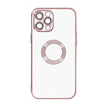 Avizar Coque iPhone 12 Pro Max Silicone Bloc Caméra Couvert Transparent Contour Rose Gold Chromé