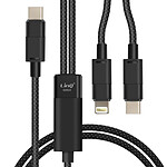 LinQ Câble de Charge et Synchronisation USB-C vers Lightning et USB-C 60W Noir