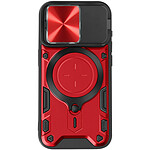 Avizar Coque pour iPhone 15 Pro Bague Métallique Bi-matière Antichoc Rouge
