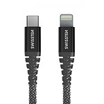 Swissten Câble Lightning Fibre Aramide 1.5m Charge Rapide 60W Prise USB-C  Noir