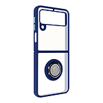 Avizar Coque pour Samsung Galaxy Z Flip 3 Bi-matière Bague Métallique Support Vidéo Bleu