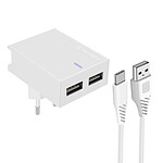 Swissten Chargeur Secteur Double USB 3A Smart IC Câble USB-C  Slim Blanc