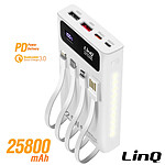 LinQ Batterie Secours 25800mAh Câble 4 en 1 Port USB 22.5W et USB C 20W  blanc