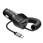 Forcell Chargeur Voiture USB 38W QC 3.0 + Câble USB-C PD Intégré Forcell Noir
