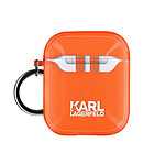 KARL LAGERFELD Coque pour Airpods Silicone gel avec Mousqueton Choupette Ikonik orange