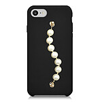 LaCoqueFrançaise Coque iPhone 7/8 silicone liquide avec noir dragonne imitation perles