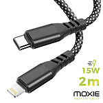 Moxie Câble pour iPhone en nylon tressé noir 2m, USB-C vers Lightning,
