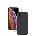 LaCoqueFrançaise Coque iPhone X/XS Silicone Liquide noir avec vitre de protection en verre trempé