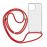 Avizar Coque Cordon Transparente Pour iPhone 13 Pro Max Lanière Amovible Rouge