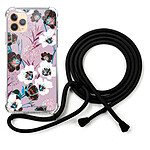LaCoqueFrançaise Coque cordon iPhone 11 Pro Max Dessin Fleurs parme