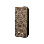 Guess Étui Folio pour iPhone 14 Imprimé  4G Tendance Marron