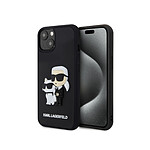 Karl Lagerfeld Coque pour Apple iPhone 15 3D Rubber Karl & Choupette Noir