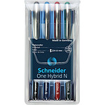 Schneider Pochette de 4 stylos roller à encre One Hybrid N pointe aiguille 0,3mm couleurs assorties