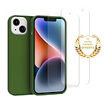 Evetane Coque iPhone 14 Plus Silicone liquide Vert Foret + 2 Vitres en Verre trempé Protection écran Antichocs