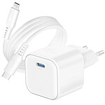 Swissten Chargeur USB C GaN 20W Compact avec Câble USB C 1.2m Blanc