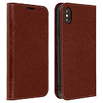 Avizar Etui folio Marron Cuir véritable pour Apple iPhone XS Max