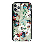 LaCoqueFrançaise Coque iPhone 11 Pro effet cuir grainé noir Fleurs vert d'eau Design