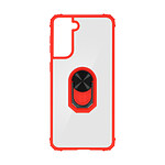 Avizar Coque Samsung Galaxy S21 Bi-matière Bague Métallique Fonction Support - rouge