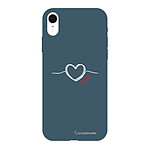 LaCoqueFrançaise Coque iPhone Xr Silicone Liquide Douce bleu nuit Coeur Blanc Amour