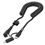 Avizar Câble spiralé USB-C vers USB-C + iPhone Lightning, Design coudé  Noir 1,5m