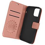 Avizar Étui pour iPhone 12 Mini Portefeuille Support Vidéo Motif Mandala Fleur Rose gold