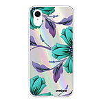 Evetane Coque iPhone XR silicone fond holographique Lys Bleues et violettes Design