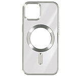 Avizar Coque MagSafe pour iPhone 15 Silicone Protection Caméra  Contour Chromé Argent