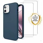 Evetane Coque iPhone 11 Silicone liquide Bleu Marine + 2 Vitres en Verre trempé Protection écran Antichocs