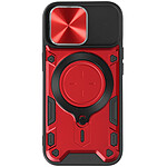 Avizar Coque pour iPhone 15 Pro Max Bague Métallique Bi-matière Antichoc Rouge