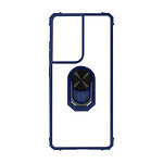 Avizar Coque pour Samsung Galaxy S21 Ultra Bi-matière Bague Métallique Fonction Support Bleu