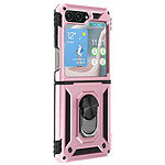 Avizar Coque pour Samsung Galaxy Z Flip 5 Antichoc Hybride Bague Support Magnétique  Rose Gold