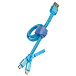 Muvit Câble 2 en 1 Double Micro USB vers USB A 2.0 en Forme de Fermeture Éclair Bleu
