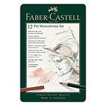 FABER-CASTELL Set de Crayons Pitt Monochrome, boîte métal de 12 pièces