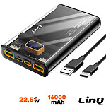 LinQ Powerbank 16000mAh USB-C 20W et 2 USB 22.5W Affichage LED  TM16002 Noir